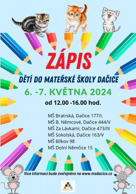 Zápis dětí do Mateřské školy Dačice pro školní rok 2024/2025